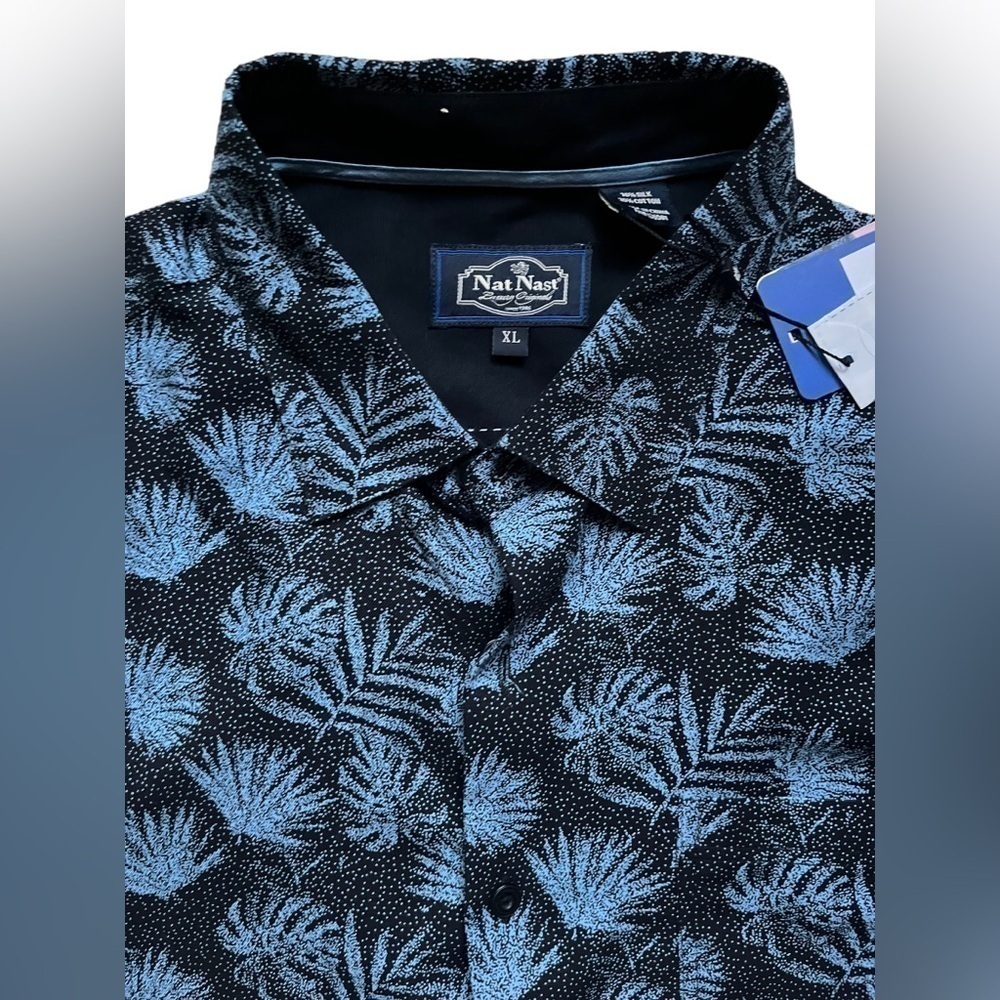 NWT Nat Nast Navy Silk Blend Shirt XL - Picture 2 of 8